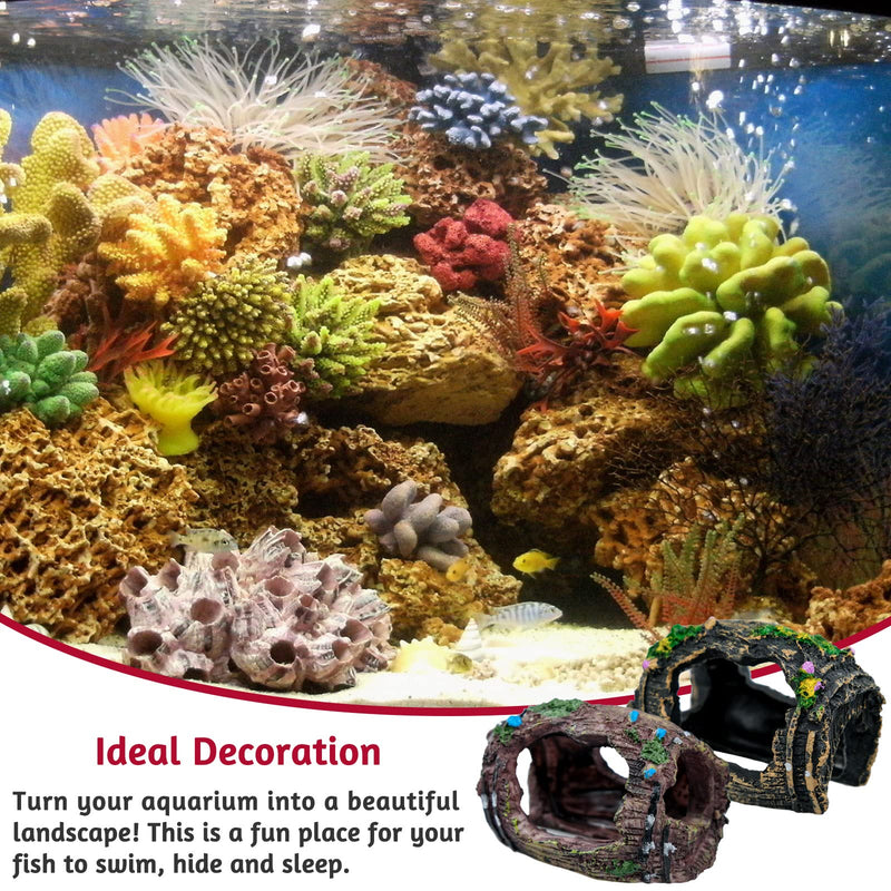 2 Pieces Broken Barrel Aquarium Decorations, Caves Hide Hut Fish Tank Ornaments, Shipwreck Theme Landscaping Hideouts Accessories - PawsPlanet Australia