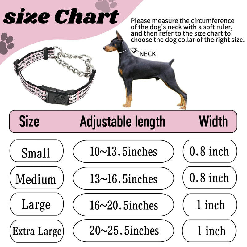Martingale Dog Collars, Reflective Nylon Collar with Stainless Steel Chain, Adjustable Walking Training Dog Collars with Quick Release Buckle, Suitable for Small Medium Large Dogs(Pink,L) Large-(dog's neck 16~20.5inches) Pink - PawsPlanet Australia