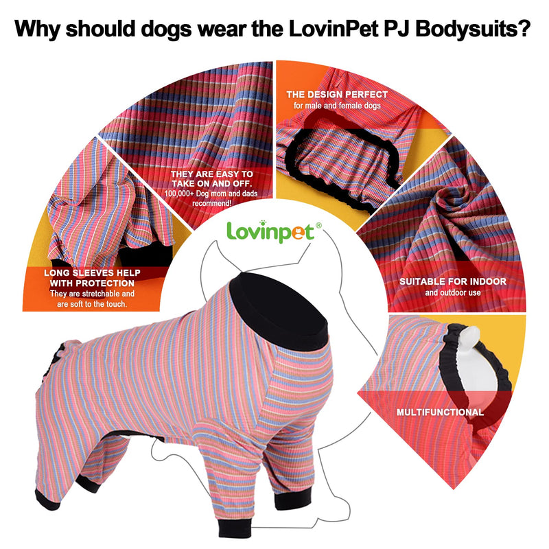 LovinPet Large Dog Pajamas, Cotton Multicolor Stripe Big Dog Shirt, Stop Shedding for Dogs, Full Body Dog Onesie, Pet Pajamas for Dogs, Pet PJ's, XL X-Large Pink Black - PawsPlanet Australia