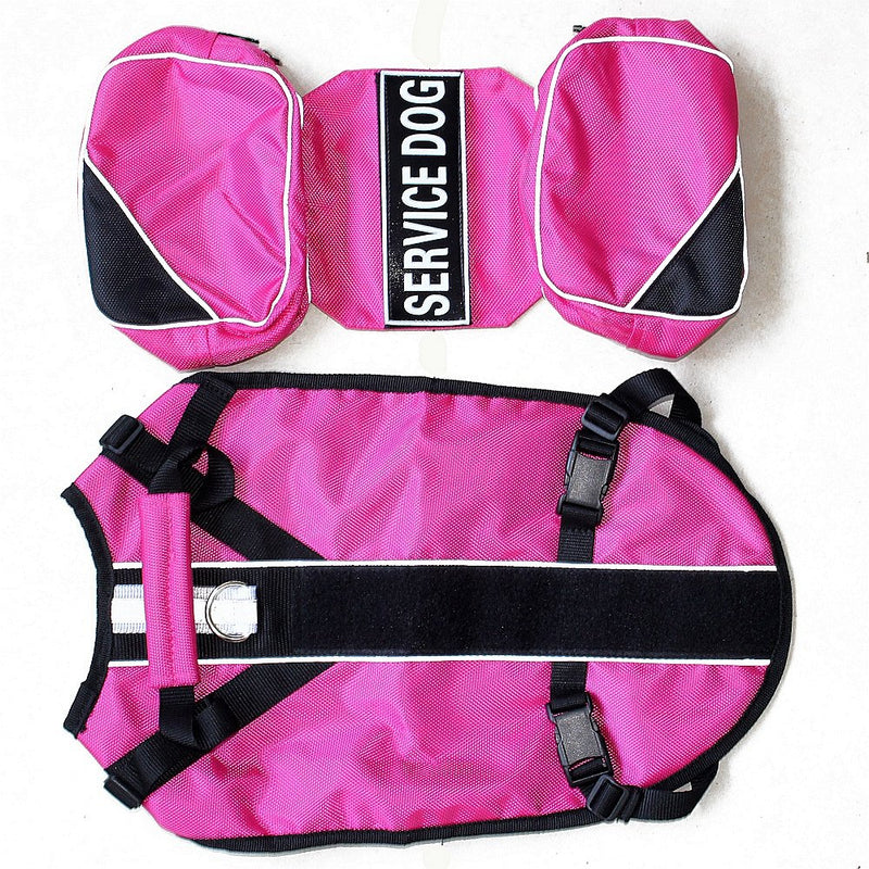 Service Dog Harness, Saddle Bag Backpack Carrier Outdoor Travel Hiking Camping Harness, Removable Saddle Bags and Patches (Hot Pink, S Girth 16-20") S Girth 16 - 20" Hot Pink - PawsPlanet Australia