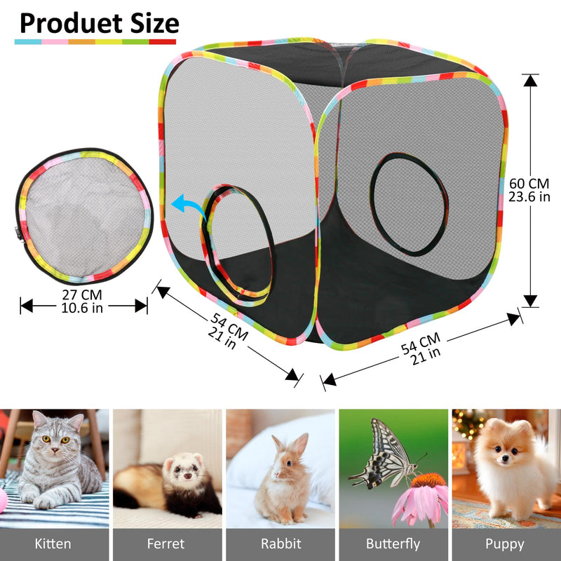 Portable Collapsible Cat Playpen, Escape-Proof Heavy-Duty Mesh Cat Enclosure, Fully Enclosed Cat Cube for Indoor Outdoor Use, Ideal for Kittens and Small Pets cube cat enclosures - PawsPlanet Australia