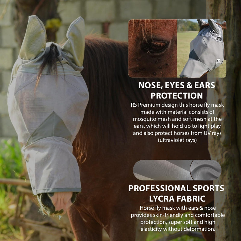 RS Premium Horse Fly mask with Ears and Nose Protection from UV | Horse mask Shields Your Equine from Flies | Fly mask Ensure Horse Comfort Under Sunny Skies | Enjoy Ride with Equine Fly mask Large Gray - PawsPlanet Australia