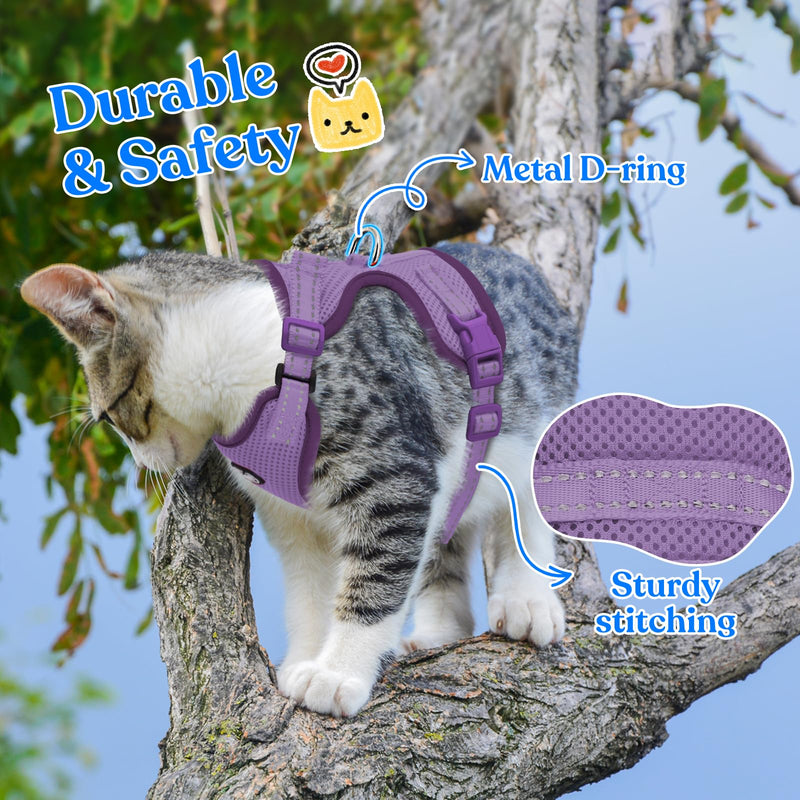 Supet Cat Harness and Leash for Walking Escape Proof, Adjustable Harness for Cats, Easy Control Small Cat Harness for Medium Large Kitten Purple M Medium (Chest: 15.0" - 20.0")