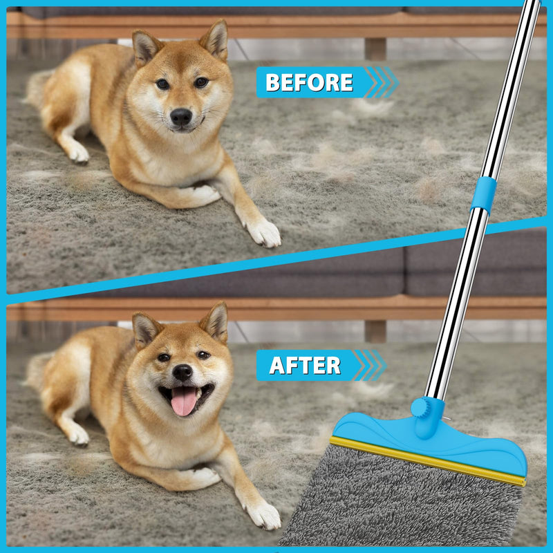 3 in 1 Carpet Rake Kit for Pet Hair Removal Tool - 45” Adjustable Long Handle Pet Hair Remover, Reusable Carpet Scraper Dog Cat Deep Hair Cleaner Remover Tool for Rugs, Mats, Couch, Furniture 45inch Blue - PawsPlanet Australia