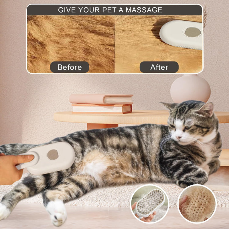 Steamy Cat Brush - 3 In 1 Cat Steamy Brush, Cat Brush for Massage, Pet Steam Brush for Removing Tangled and Loose Hair (White) White 1-Pack - PawsPlanet Australia