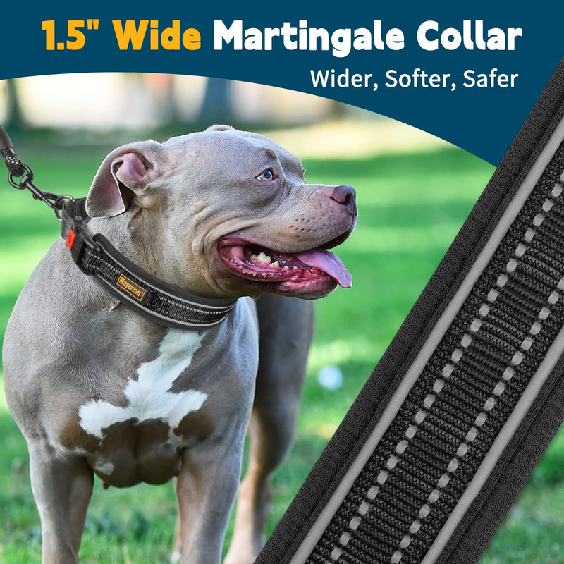 Mayerzon Martingale Collar for Medium Large Dogs, No Pull Dog Collar with Buckle, Soft Padded Reflective Martingale Dog Collar for Training Walking Outdoor(Black, L) Black L(Neck: 18-19.75") - PawsPlanet Australia