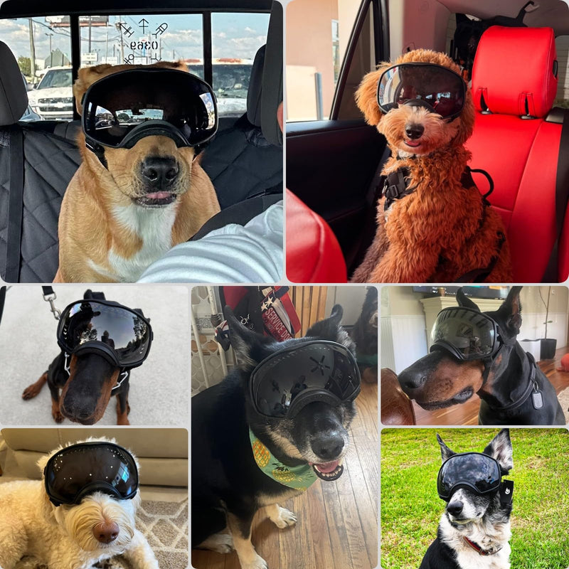 PETLESO Dog Goggles for Large Breed, Dog Sunglasses Medium Large Breed Wide View Pet Eye Protection with Adjustable Straps for Driving Riding Hiking, Black Lens - PawsPlanet Australia