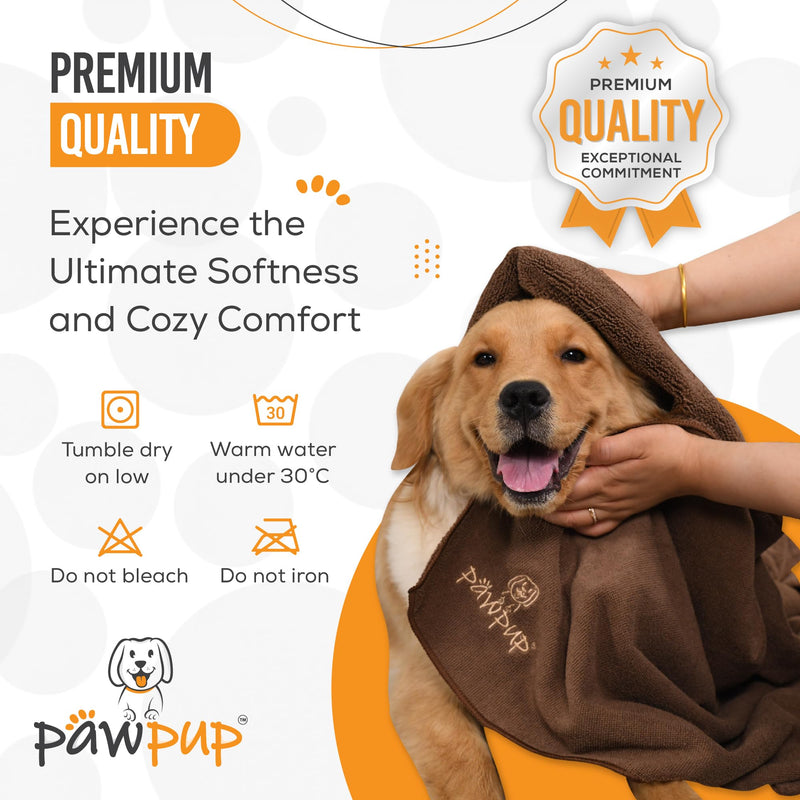 PAWPUP Dog Towel Super Absorbent - Pack of 2 - Quick Drying Super Soft Microfiber Pet Towel for Dogs, Cats and Other Pets 40 x 24 Inches Brown and Grey - PawsPlanet Australia