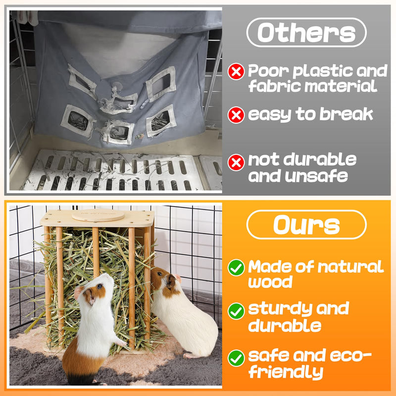 Upgraded Guinea Pig Hay Feeder, No Waste Wooden Rabbit Hay Feeder Rack, Standing & Hanging Hay Holder with Instructions, Easy to Install for Chinchilla Bunny and Small Animals