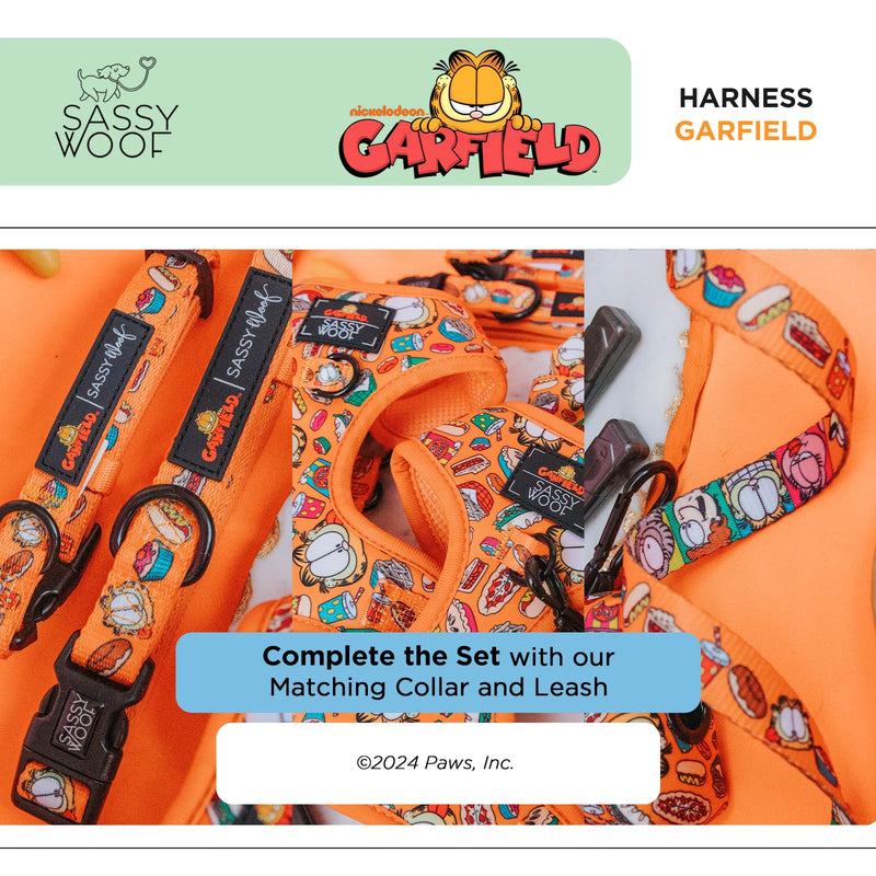 Sassy Woof Dog Adjustable Harness - Garfield™ - S, Breathable Mesh, No Pull Design with Two D-Rings, Patented Design, Perfect for Small Dogs and Puppies - Officially Licensed - PawsPlanet Australia