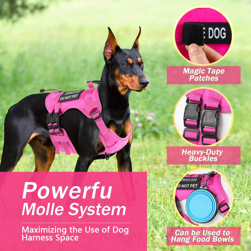 No Pull Tactical Dog Harness for Large Dogs, Escape Proof Molle Dog Vest Harness and Leash Set, Adjustable Military Service Dog Harness with Handle for Medium Large Dogs (Pink, M) Pink - PawsPlanet Australia