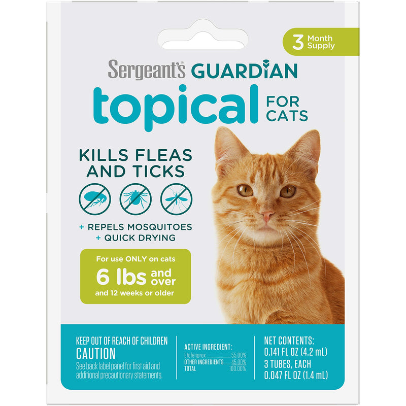 Sergeant's Guardian Flea & Tick Squeeze On Topical Cats 6lbs and Over., 3 Count 3 Count Topical