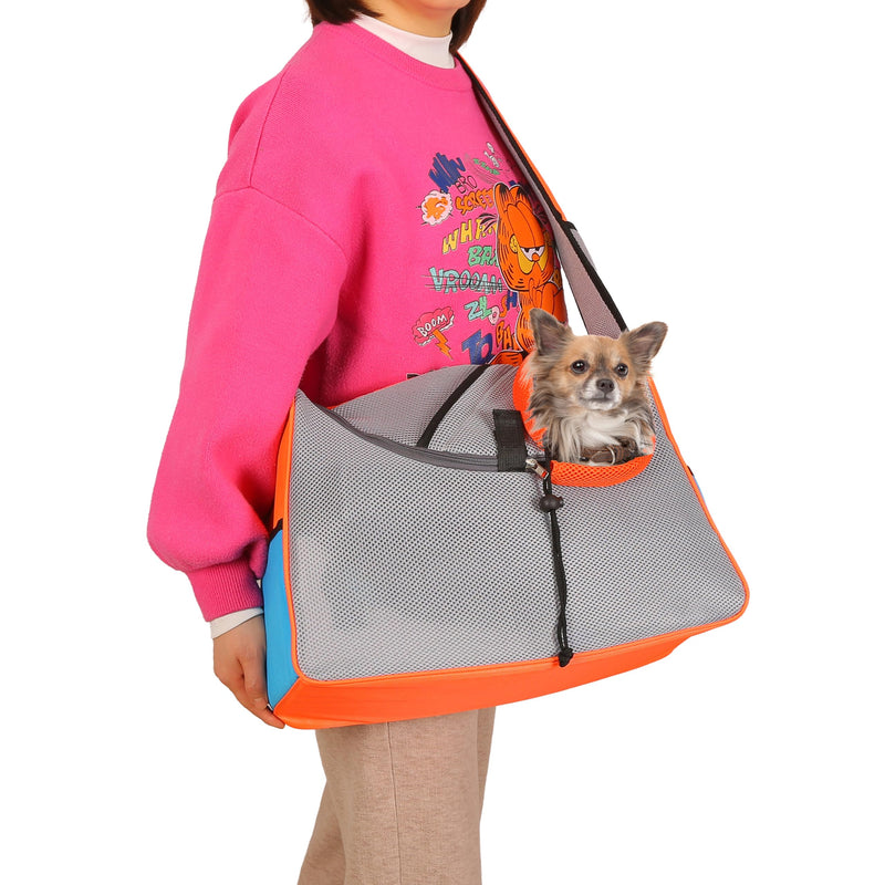 Small Dog Carrier Sling, Hands-Free Large Cat Carrier, Travel Pet Carriers, Breathable Mesh, Soft-Sided Crossbody Puppy Carrying Purse, for Pets, Walk, Vet, Hiking (Orange, Large) Orange - PawsPlanet Australia