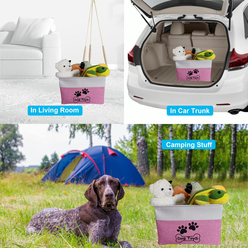 Dog Toy Basket Collapsible Dog Toy Box with Handles Foldable Dog Toy Bin for Pet Toys,Accessories M:15"L x 11"W x 9"H Pink Side Frame - PawsPlanet Australia