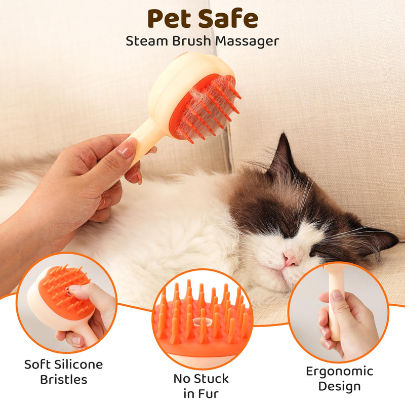 Steam Cat Brush, 6-in-1 Dog Brush Spritz Defur Comb, Steamy Skin Friendly Deshedding Grooming Tool, Suitable for Shedding & Haired Pets, Pet Supplies Accessories,Yellow Yellow, Shampoo - PawsPlanet Australia