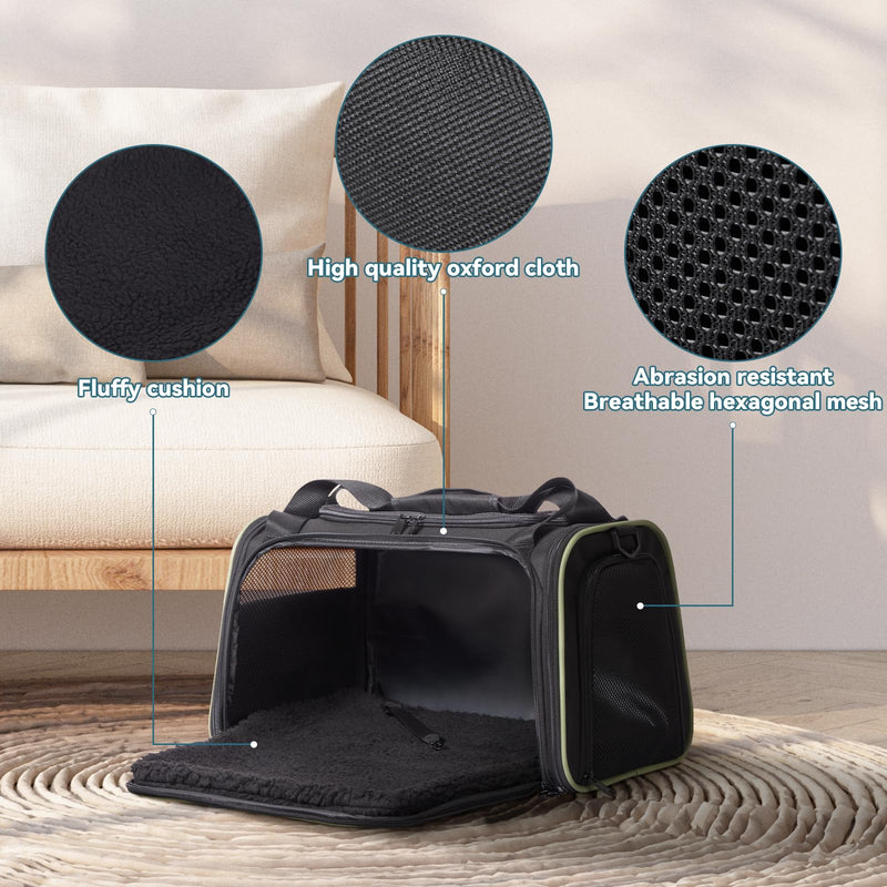 PETSFIT Pet Carrier Airline Approved with Extendable Mat, Dog Carriers for Small Dogs, TSA Approved Pet Carrier, Puppy Carrier for Small and Medium Cats Under 12 Lbs, Black 17.0"L x 10.3"W x 10.3"H - PawsPlanet Australia