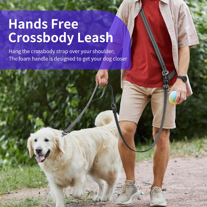 Hands-Free Dog Leash with Adjustable Length 6-9FT + Dual Padded Handles Reflective Safety for Walking, Jogging & Training | Suitable for Medium to Large Dogs & Puppies Black-L L - PawsPlanet Australia