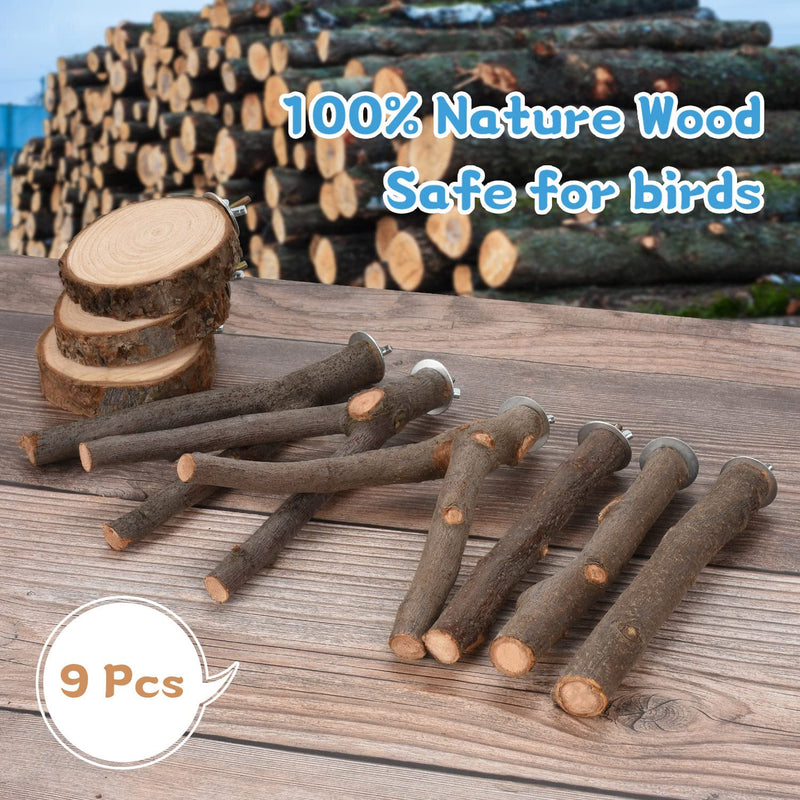 9 PCS Natural Wood Bird Perch, Wooden Parrot Perch Stand Bird Cage Branches Platform Accessories for Parakeets Cockatiels Conures Macaws Finches Love Birds 9 - PawsPlanet Australia