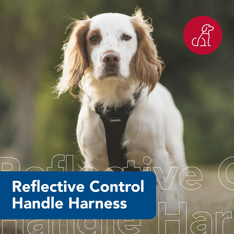 Coastal Pet Reflective Control Handle Harness - Reflective Harness for Dog - Comfortable Fit - Easy Control - Easy On/Off Design - Safety Equipment for Dogs - Black, Girth: 26"-38" x Neck: 16"-24" Medium - Girth: 20"-30" x Neck: 12"-18" - PawsPlanet Australia