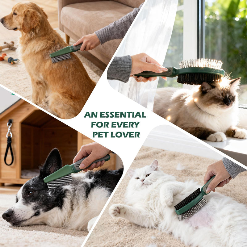 2PCS Pet Grooming and Deshedding Tools, 2-In-1 Double-Sided Cat Brush for Shedding and Bathing, Dogs & Cats Shedding Comb for Long and Short Haired Dogs Cats - PawsPlanet Australia