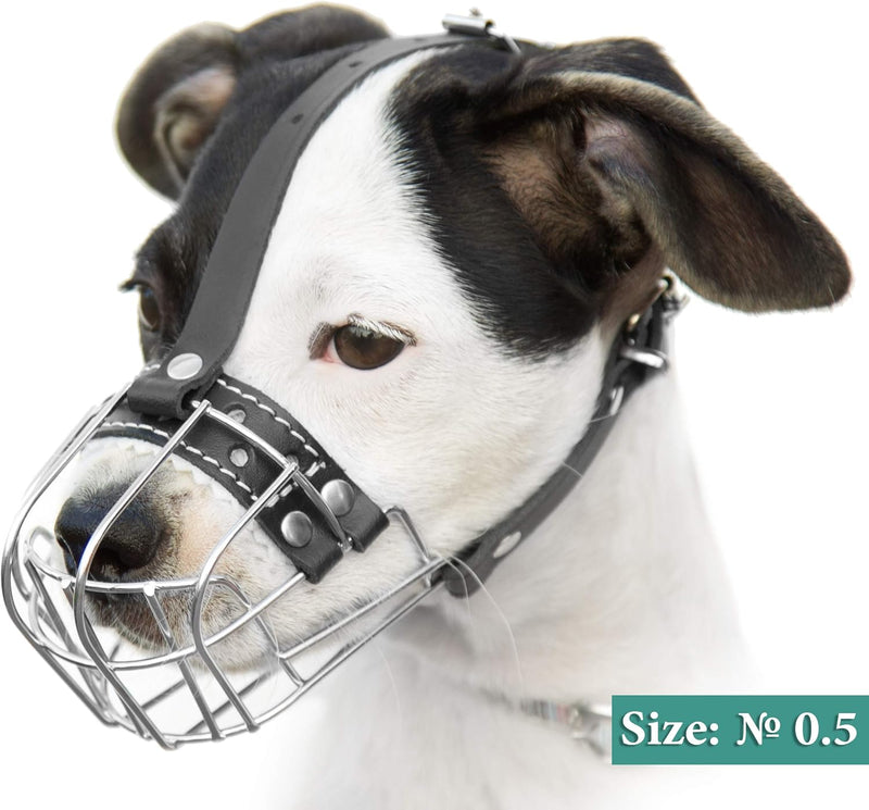 Dog Chrome Metal Muzzles Wire Basket Adjustable Leather Straps Сircumference is 6.6-8.2 in the Length is 1.9-2.3 in0