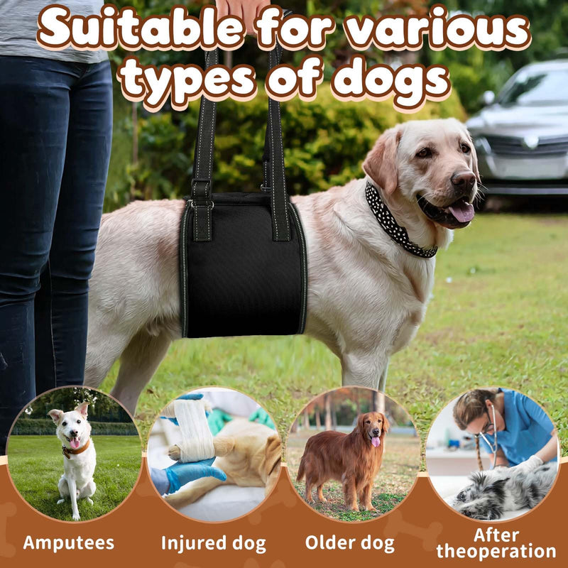 Ohcozzy Dog Sling with Handle, Adjustable Dog Lifting Harness for Rehabilitation, Soft Hind Leg Support Carrier for Senior, Injured, Disabled Dogs,L,Black L Black