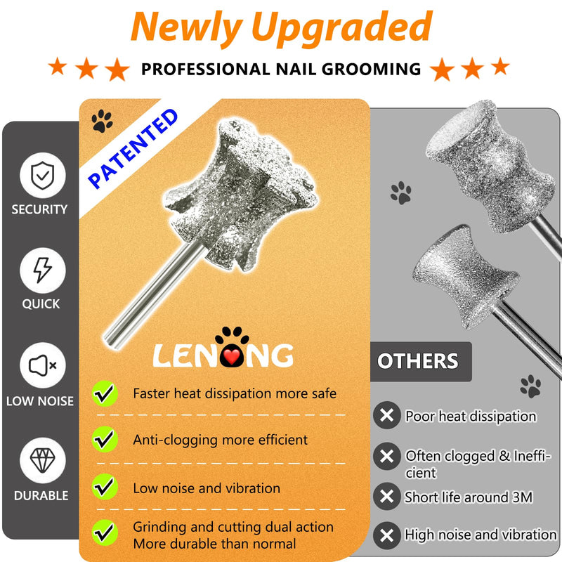 LENONG Fast Cooling Pet Nail Grinder Bit Sawtooth Tip, Anti-Clogging Diamond Dog Nail Head with Steel Brush for 1/8" Dremel Rotary Tools and Most Brands ShapeC(80# Coarse) - PawsPlanet Australia