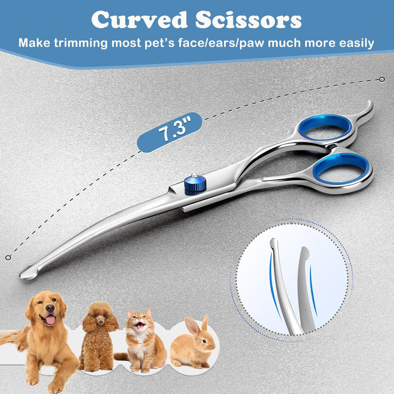 Dog Grooming Scissors, Professional 5 in 1 Dog Grooming Scissor Kit with Safety Round Tips, Heavy Duty Stainless Steel Scissors for Cat Pet Grooming - PawsPlanet Australia
