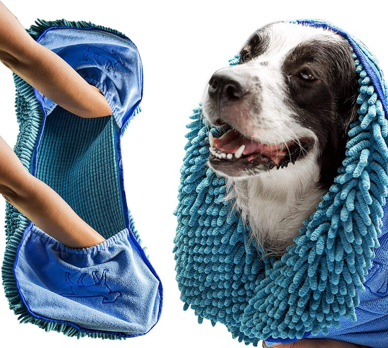 Tuff Pupper Large Fast Drying Bath Robe & Quick Dry Towel for Dogs | Ultra Absorbent Microfiber Shammy | Blue - PawsPlanet Australia