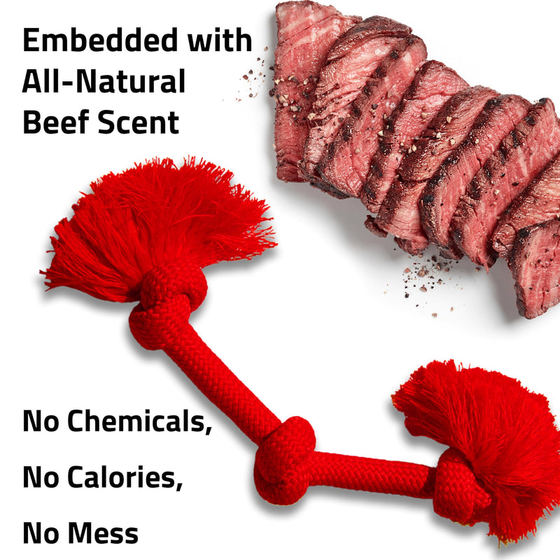 Playology Dri Tech Rope Dog Chew Toy for Large to X-Large Dogs 50lbs & up | Engaging, All-Natural Beef Scented Red Dog Toy for Tough Chewers | Easy to Clean | Interactive and Non-Toxic Jumbo - PawsPlanet Australia