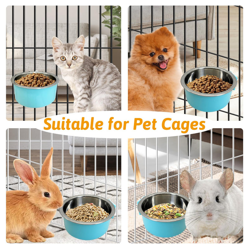 Hamiledyi Crate Dog Bowl Cat - Removable Stainless Steel Hanging No Spill Pet Bowl for Kennels Durable Detachable Design Fits Small Medium Dog Cages (2 Pcs, Blue - PawsPlanet Australia