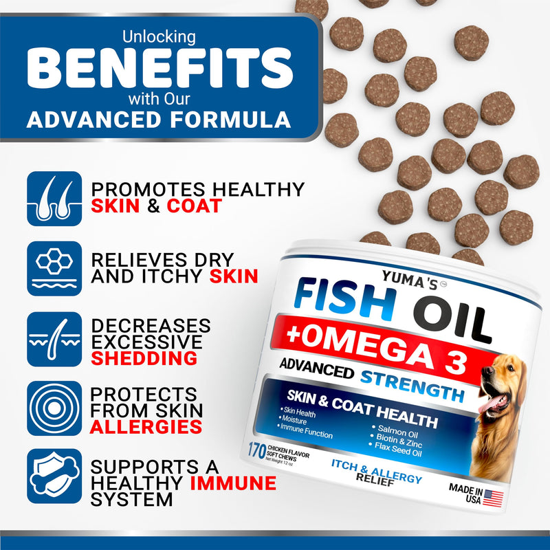 Omega 3 Fish Oil for Dogs - 170 Chews - Skin and Coat Supplement - Omega 3 for Dogs - Dry & Itchy Skin Relief Treatment - Allergy Support - Dog Anti Shedding Treats - Shiny Coats - EPA & DHA - Salmon - PawsPlanet Australia