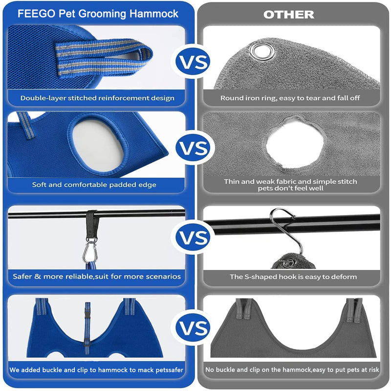 FEEGO Pet Grooming Hammock for Small Dogs & Cats, Dog Grooming Hammock, Pet Grooming Sling, Dog Grooming Harness, Pet Nail Clip Bag for Grooming, Cat Grooming Sling for Trimming Nail and Ear/Eye Care XXS (4-6) inch Blue - PawsPlanet Australia