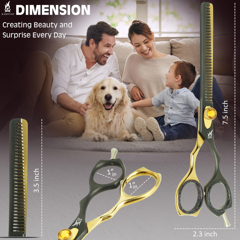 Dog Grooming Scissors – 7.5” Thinning Shears with 34 Teeth, Chunkers for Dogs & Cats, Precision Cut with 440C Stainless Steel, Designed for Groomers and Pet Owners Golden/Black Thinning Scissors - PawsPlanet Australia