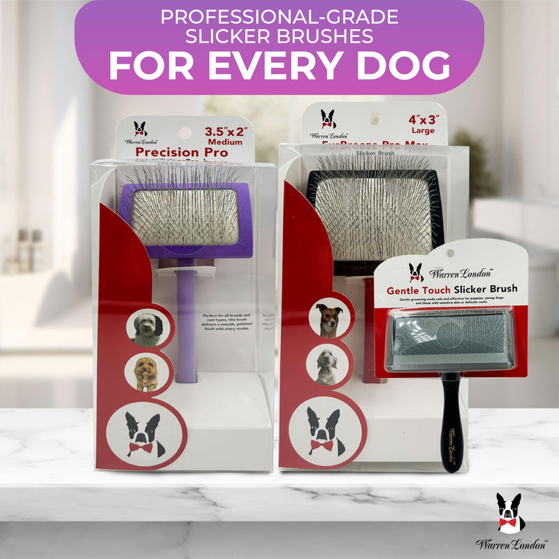 Warren London Precision Pro Slicker Brush for Dogs – 3.5" x 2" Medium Slicker Brush for Tangle-Free Grooming – Soft Pins for Medium & Long Coats – Ergonomic Handle – Professional Pet Grooming Tool Precision Pro Medium