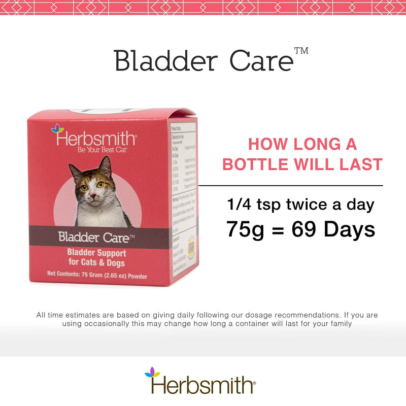 Herbsmith Bladder Care- Bladder Support for Cats- Urinary Tract Cat Supplement – Maintains Kidney Health for Cats– 75g 75g Powder