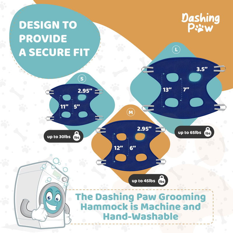 Dog Grooming Hammock – Sturdy & Safe Dog Hammock for Grooming with Durable Carabiner Clips & Straps – Soft, Comforting Dog Grooming Harness – Pet Grooming Hammock + Nail Trimmer for Large Dogs Large - Up to 65 Pound Blue - PawsPlanet Australia