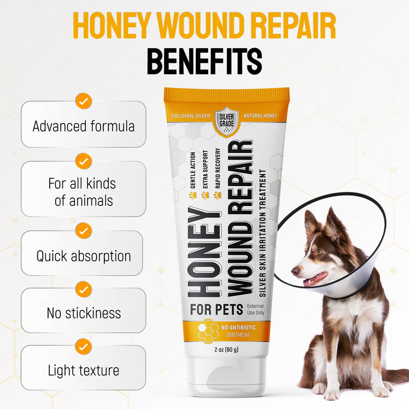 Hot Spot Treatment for Dogs & Cats – No Antibiotic Wound Ointment for Dogs – Scratches & Irritations – Honey Wound Repair Gel for Horses – Colloidal Silver – 2-Oz Tube