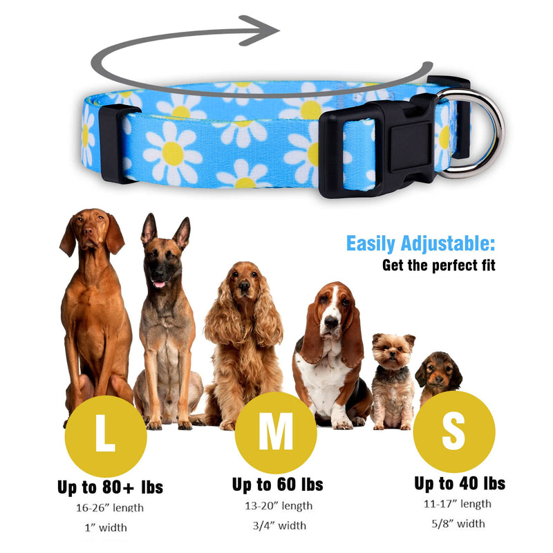 Native Pup Flower Dog Collar, Adjustable Small Medium Large, Cute Girl Female Summer Spring Pretty Designer Puppy Essentials Accessories, Pink Floral Blue Daisy Rose (Medium, Blue Daisy) - PawsPlanet Australia