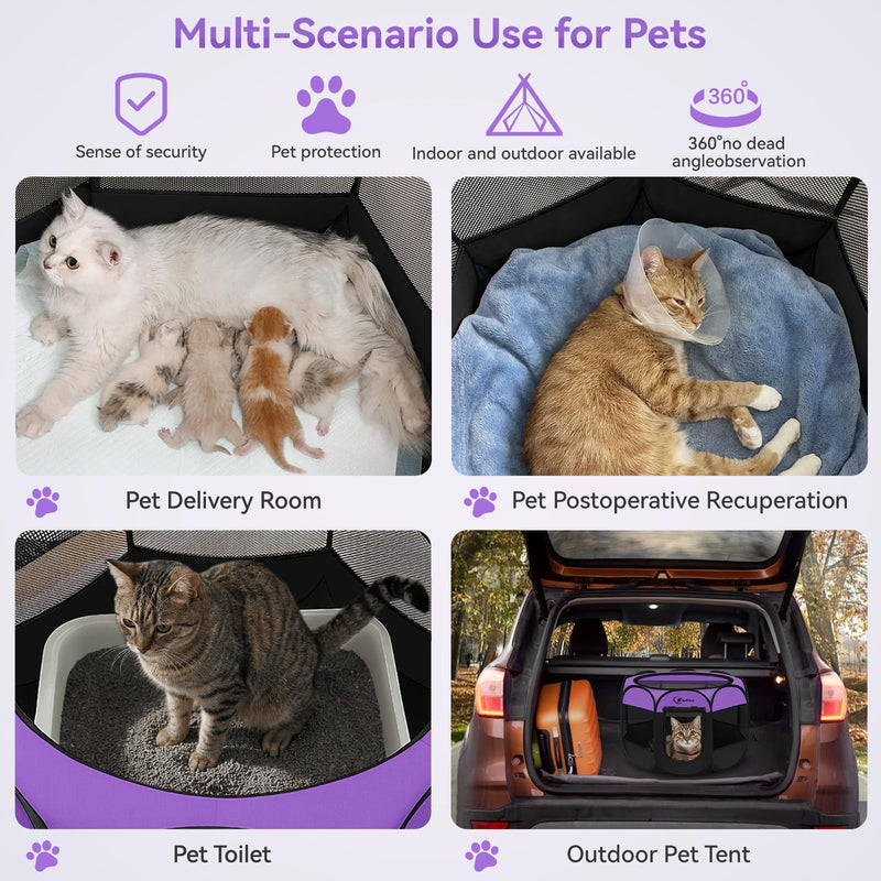Dog Cat Playpen, Puppy Pet Playpen, Small Dogs Tent Crates Cage Indoor/Outdoor, Portable Pop Up Dog Kennel Playpen with Carrying Case for Dogs/Cats/Rabbits,Purple Purple