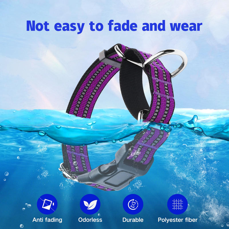 Martingale Dog Collar, Adjustable Nylon Reflective Collar with Quick Release Buckle (Real Purple, Medium) Real Purple - PawsPlanet Australia