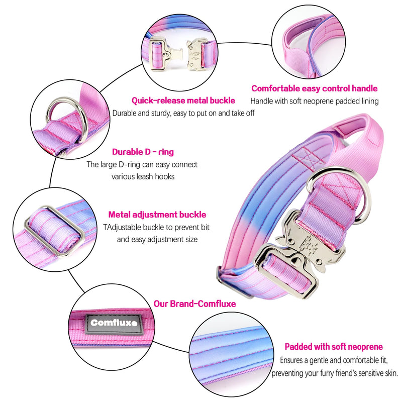 Tactical Dog Collar, Wide Thick Heavy Duty Dog Collar with Handle, Soft Neoprene Padded Military-Grade Nylon Training Collar with Quick Release Metal Buckle for Large Dogs (Pink, L,XL) Pink - PawsPlanet Australia