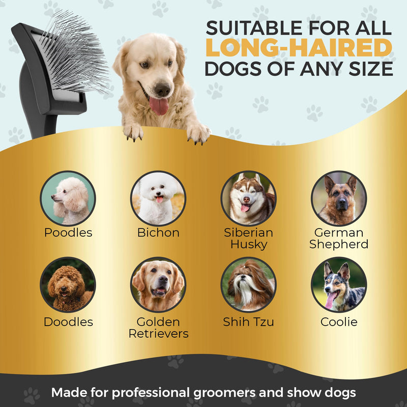 PawsltlveShine Dog Slicker Brush - Easy Grooming Brush for Poodles, Goldendoodles, Golden Retrievers - Dog Brush for long haired dogs - Effortless Grooming, Dematting, Deshedding - Black, Large - PawsPlanet Australia