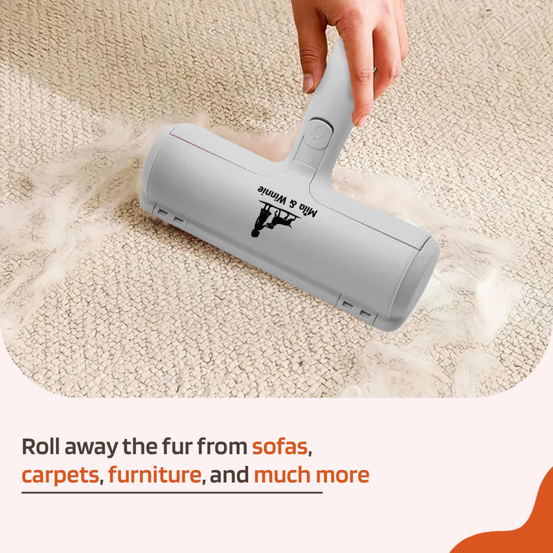 Mila & Winnie Pet Hair Remover Roller - Heavy Duty Reusable Lint Roller with Spacious Dustpan for Dog, Cat, Rabbit - Fur Remover Tool for Sofa, Carpet, Furniture, Car - White - PawsPlanet Australia