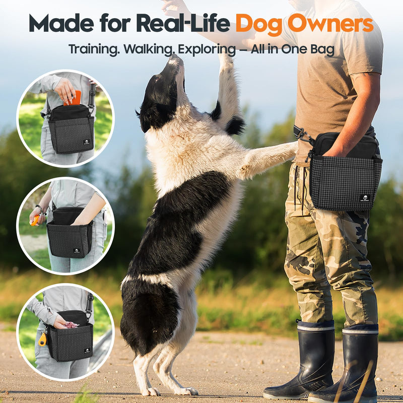 Large Capacity Dog Treat Pouch –Training Treat Bag with Magnetic Pocket, Built-in Poop Bag Holder, Clicker & Collapsible Bowl, Dog Walking Bag for Pet Training – Black - PawsPlanet Australia