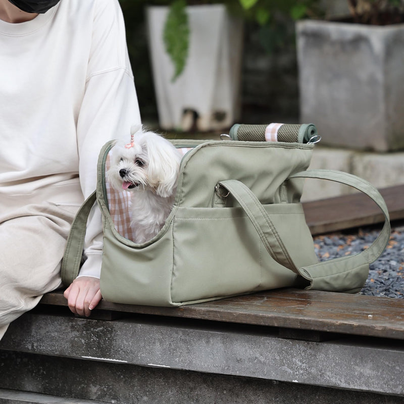 Pet Dog Casual Crossbody Bag, Hands-Free One Shoulder Soft Edged Pet Bag, Fully Open Sunroof Cover with Mesh Window and Large Front Pocket, Pet Carrier Purse for Small Dog Cat?Can Hold 10 Pounds? Green-2