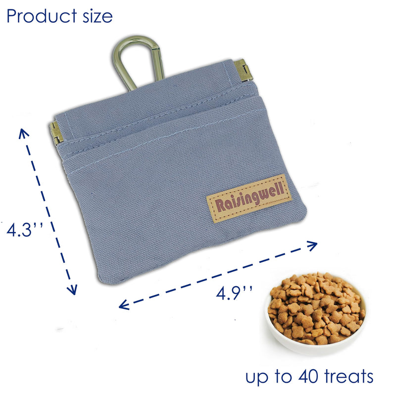 Dog Treat Pouch, Small Cotton Pocket Sized Training Holder, Hand Free Walking Fanny Bag with Carabiner, Self-Closing Pet Feed Snack Reward, Behavior Aids for Puppy Travel or Outdoor (Grey) Grey - PawsPlanet Australia