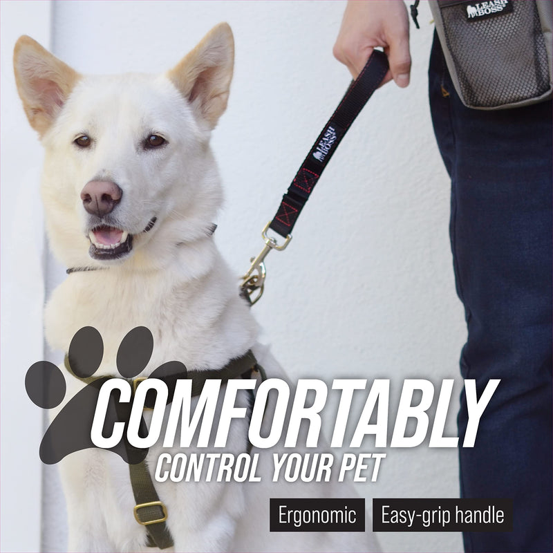 Leashboss Short Dog Leash for Dog Training | Padded Traffic Handle Short Leash for Dog Training, Total Comfort when Dog Walking | Traffic Leash for Dogs Large, Medium, Small | Short Nylon Dog Lead 12 Inch Black - PawsPlanet Australia