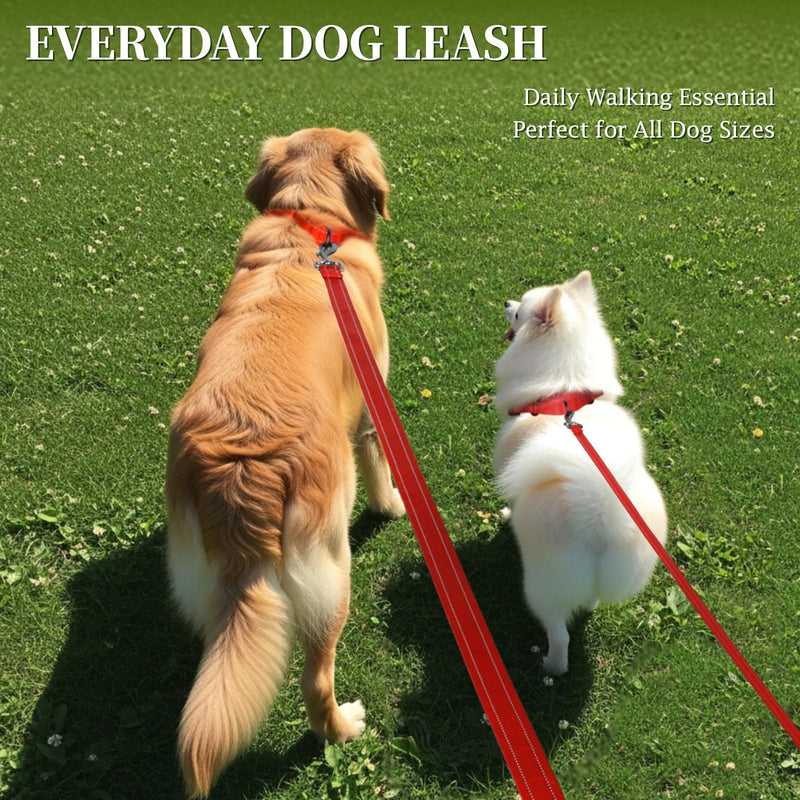 VIVAGLORY Dog Leash Dailyx Pet Leash with Soft Padded Handle for Training & Walking, Heavy Duty & Double Layer Nylon for Pet Puppy, 6ft x 1/2in, Red Leash (6 ft. x 1/2 in.)