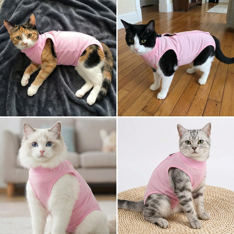 Cat Spay Recovery Suit 2Pcs, Cat Onesie for Cats After Surgery Female, Breathable Cats Surgery Recovery Suit Cone of Shame Alternative, Anti Licking CatBodysuit for Post Surgical Wounds (Pink, M)